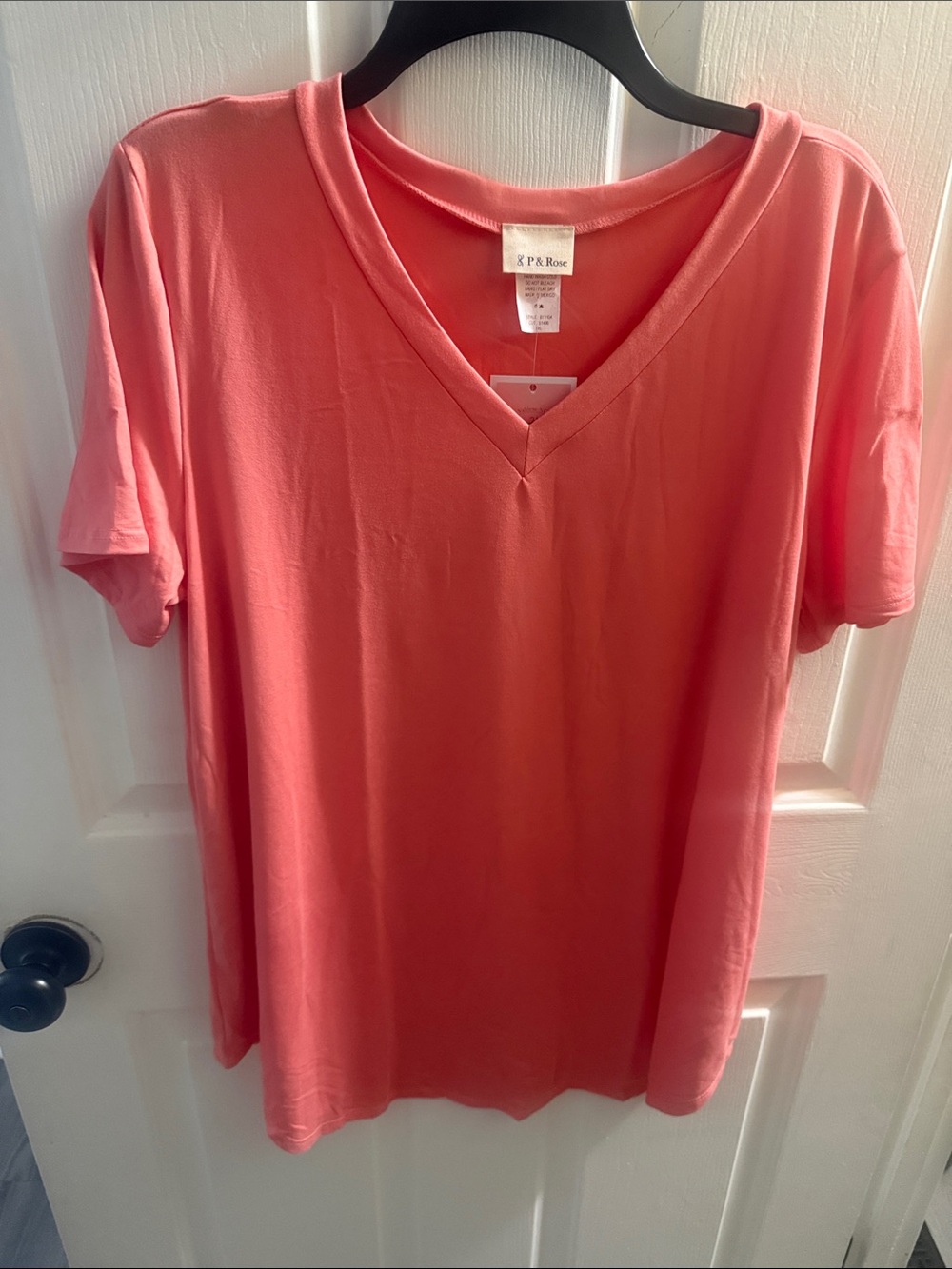 K&P & Rose Coral V-Neck Short Sleeve Tee
